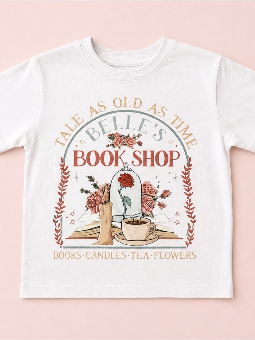4/$20 - Belle's Book Shop Kids White Graphic Tee - Beauty and the Beast - 3T